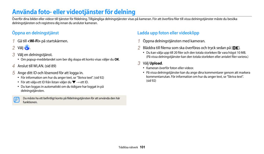 Samsung EC-WB35FZBPRE2, EC-WB35FZBPBE2 Använda foto- eller videotjänster för delning, Öppna en delningstjänst, Välj Upload 