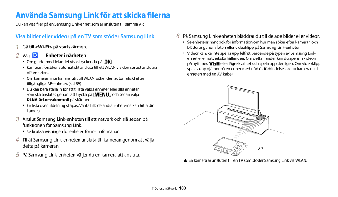 Samsung EC-WB35FZBPBE2, EC-WB35FZBPLE2 manual Använda Samsung Link för att skicka filerna, Gå till Wi-Fipå startskärmen 