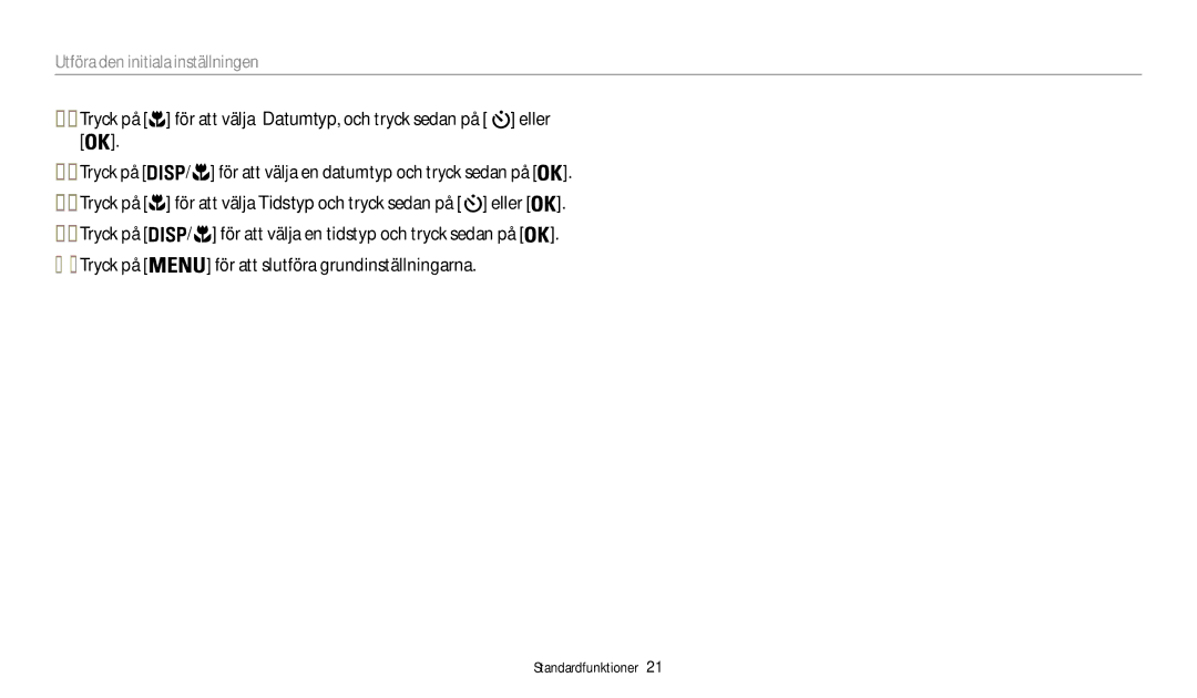 Samsung EC-WB35FZBPRE2, EC-WB35FZBPBE2, EC-WB35FZBPLE2, EC-WB35FZBPWE2 manual Utföra den initiala inställningen 