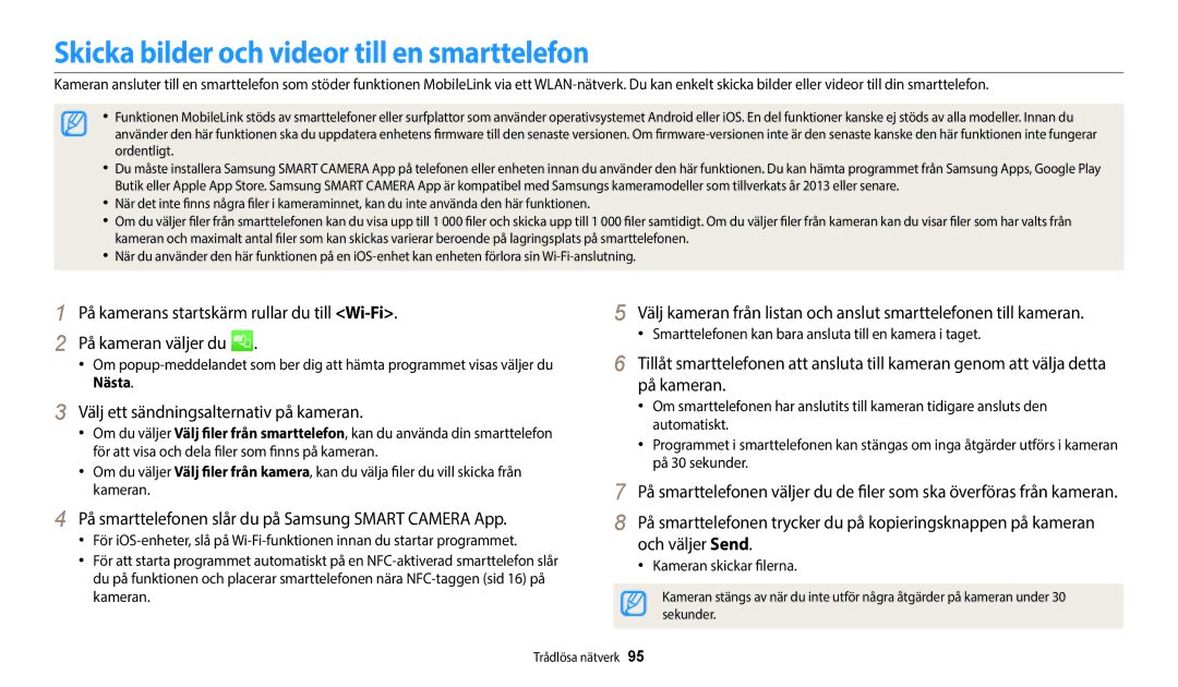 Samsung EC-WB35FZBPBE2 manual Skicka bilder och videor till en smarttelefon, Välj ett sändningsalternativ på kameran 