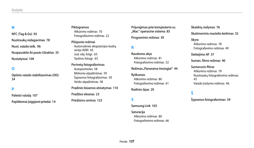 Samsung EC-WB35FZBPRE2, EC-WB35FZBPBE2 Automatinės ekspozicijos kadrų serija AEB, Atkūrimo režimas Fotografavimo režimas 