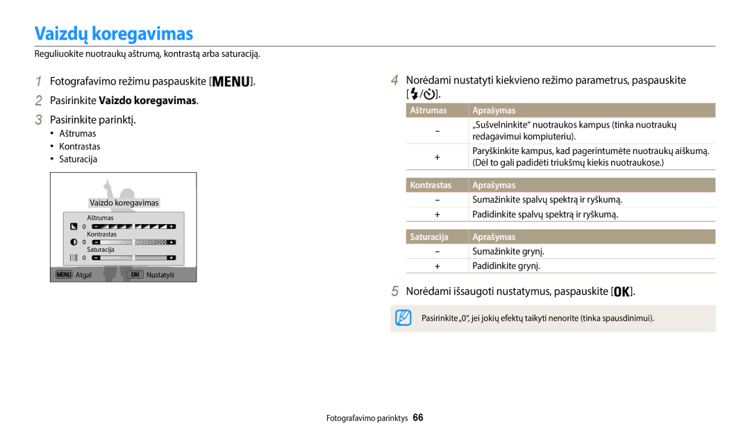 Samsung EC-WB35FZBPWE2, EC-WB35FZBPBE2, EC-WB35FZBPLE2, EC-WB35FZBPRE2 Vaizdų koregavimas, Pasirinkite Vaizdo koregavimas 