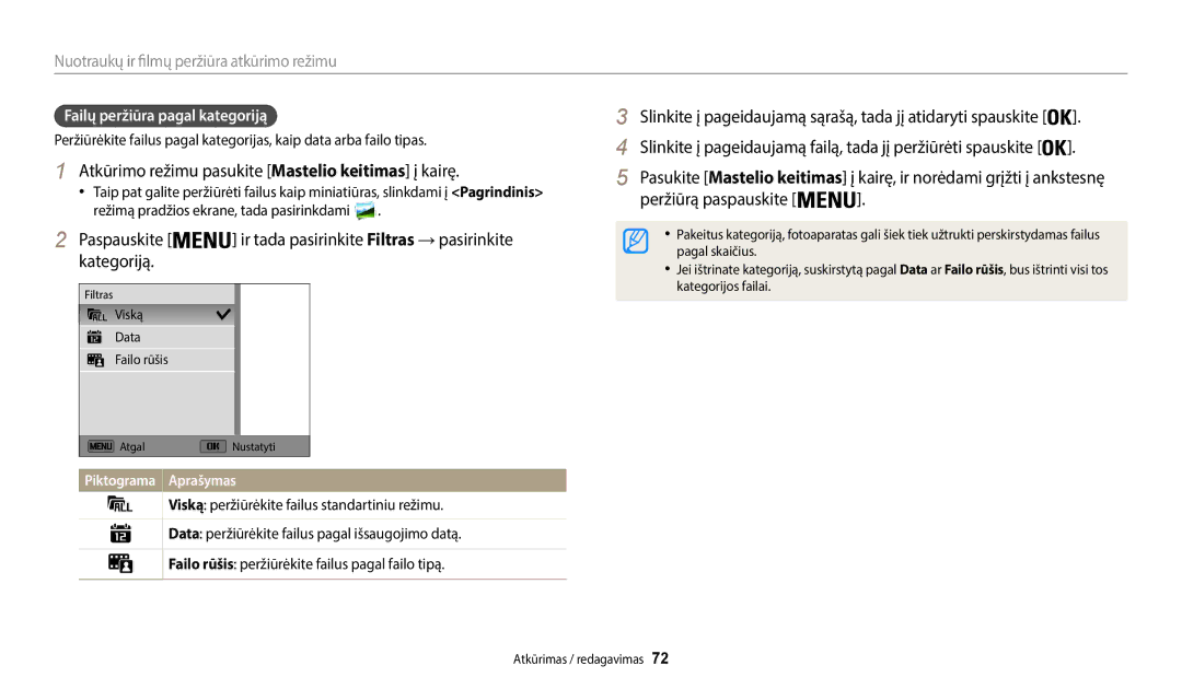 Samsung EC-WB35FZBPLE2, EC-WB35FZBPBE2 manual Atkūrimo režimu pasukite Mastelio keitimas į kairę, Peržiūrą paspauskite 