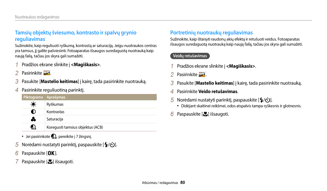 Samsung EC-WB35FZBPLE2 manual Portretinių nuotraukų reguliavimas, Pasirinkite Veido retušavimas, Veidų retušavimas 