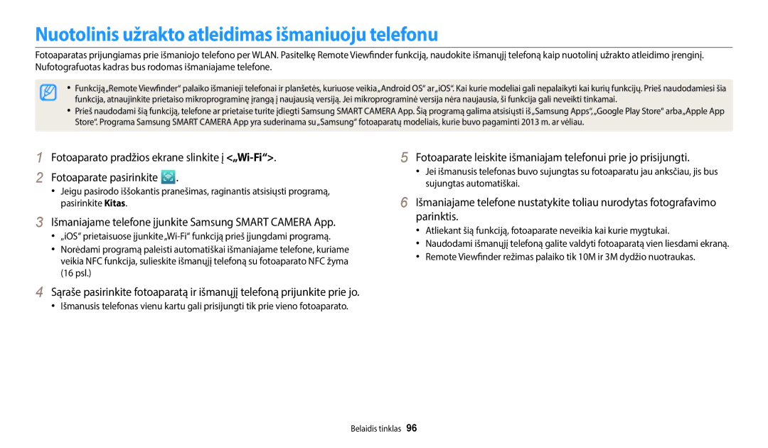 Samsung EC-WB35FZBPLE2, EC-WB35FZBPBE2, EC-WB35FZBPRE2, EC-WB35FZBPWE2 Nuotolinis užrakto atleidimas išmaniuoju telefonu 