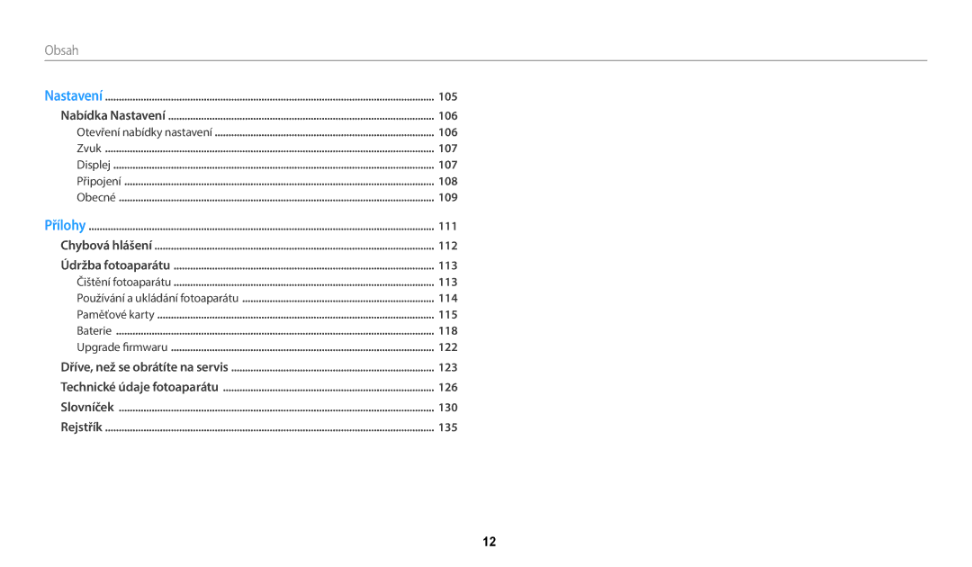 Samsung EC-WB35FZBPWE3, EC-WB35FZBPBE3, EC-WB35FZBPRE3, EC-WB35FZBPLE3 manual Obsah 