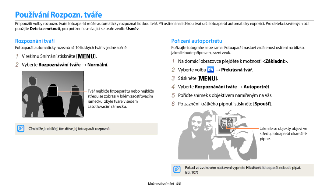 Samsung EC-WB35FZBPLE3, EC-WB35FZBPBE3, EC-WB35FZBPWE3 Používání Rozpozn. tváře, Rozpoznání tváří, Pořízení autoportrétu 