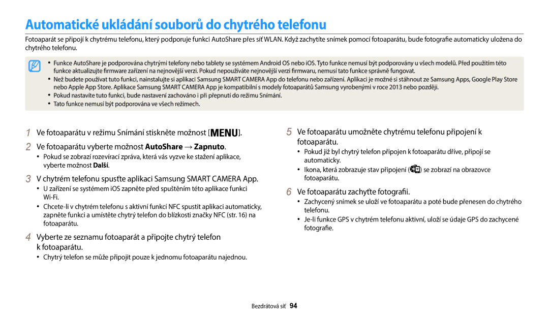 Samsung EC-WB35FZBPLE3 manual Automatické ukládání souborů do chytrého telefonu, Ve fotoaparátu zachyťte fotografii 