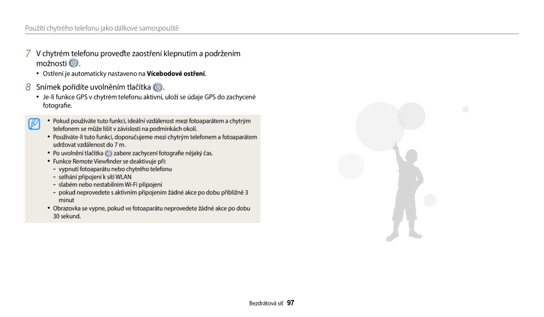 Samsung EC-WB35FZBPRE3 manual Snímek pořídíte uvolněním tlačítka, Použití chytrého telefonu jako dálkové samospouště 