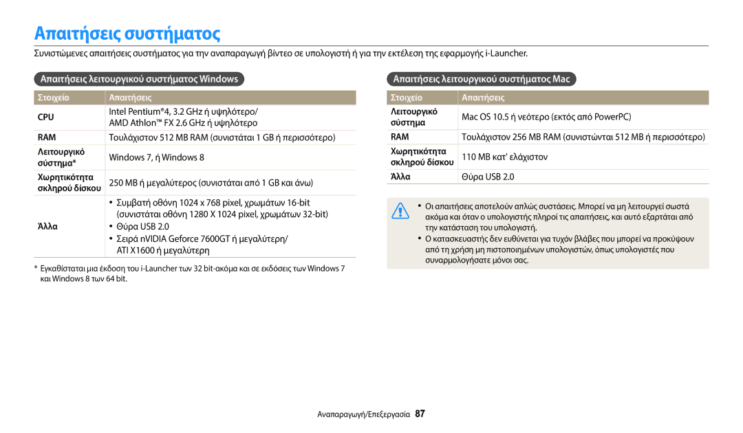 Samsung EC-WB35FZBPLE3 manual Απαιτήσεις συστήματος, Απαιτήσεις λειτουργικού συστήματος Windows, Στοιχείο Απαιτήσεις 