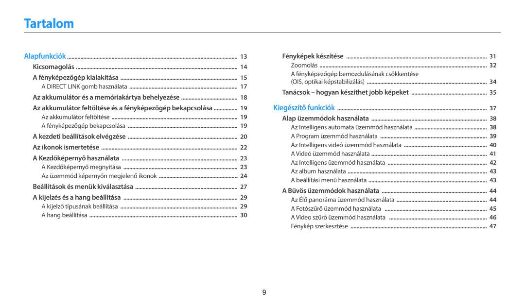 Samsung EC-WB35FZBPRE3, EC-WB35FZBPBE3, EC-WB35FZBPWE3, EC-WB35FZBPLE3 manual Tartalom, Az üzemmód képernyőn megjelenő ikonok 