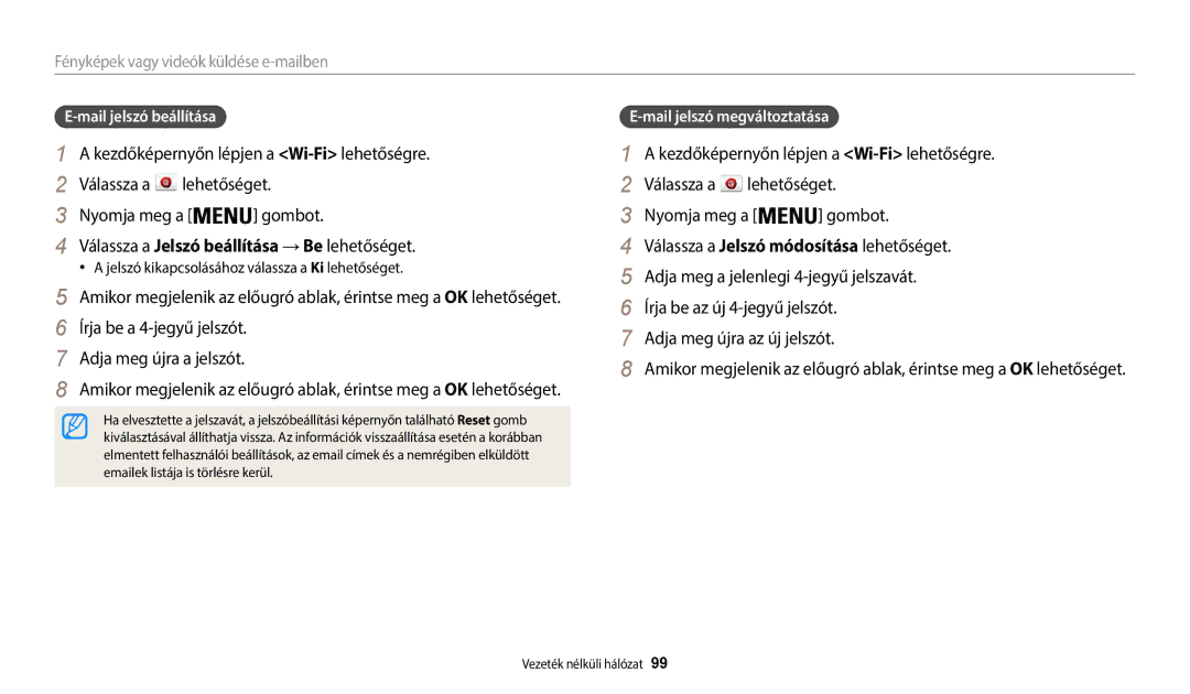 Samsung EC-WB35FZBPBE3, EC-WB35FZBPWE3 manual Írja be a 4-jegyű jelszót Adja meg újra a jelszót, Mail jelszó beállítása 