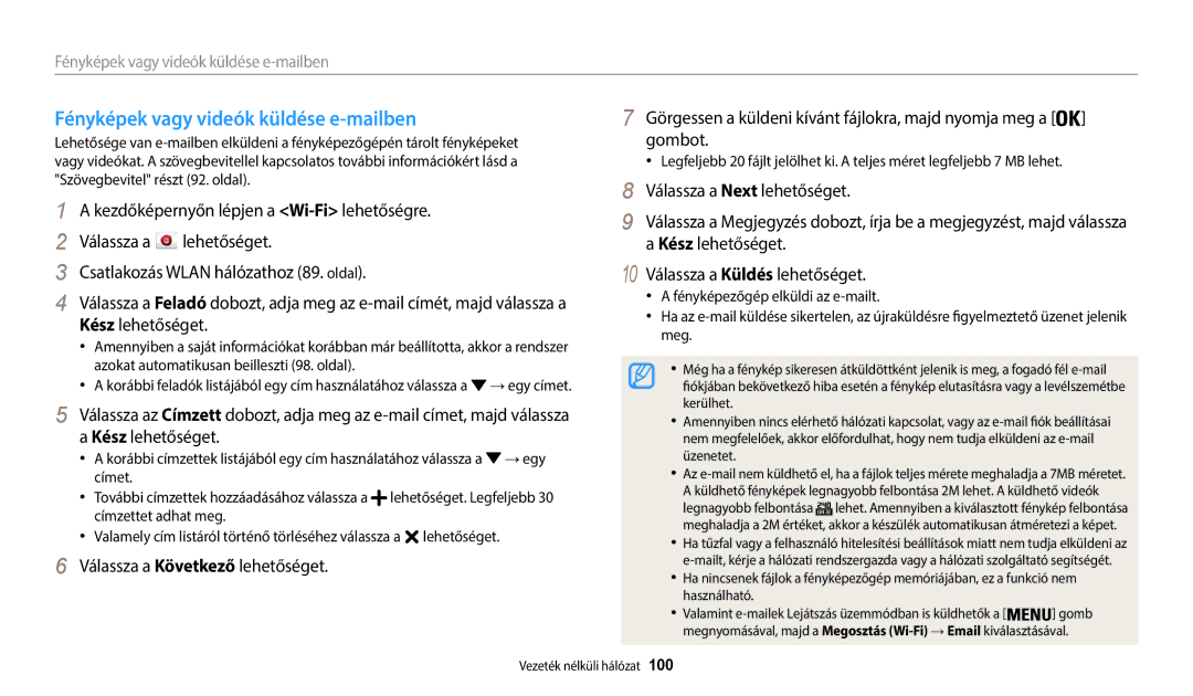 Samsung EC-WB35FZBPWE3, EC-WB35FZBPBE3, EC-WB35FZBPRE3, EC-WB35FZBPLE3 manual Fényképek vagy videók küldése e-mailben 