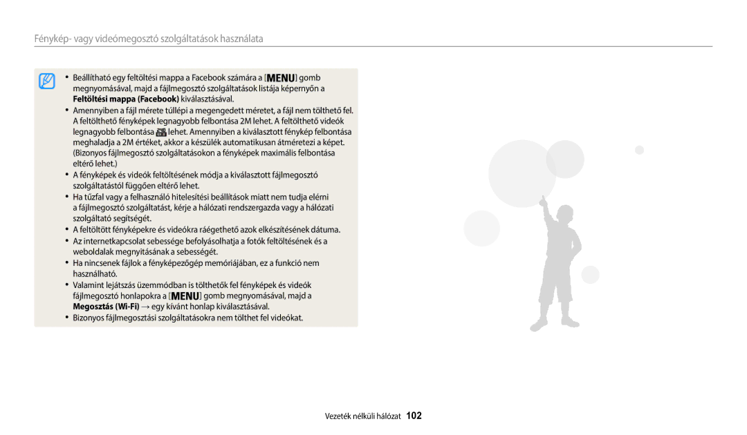 Samsung EC-WB35FZBPLE3, EC-WB35FZBPBE3, EC-WB35FZBPWE3 manual Fénykép- vagy videómegosztó szolgáltatások használata, 102 