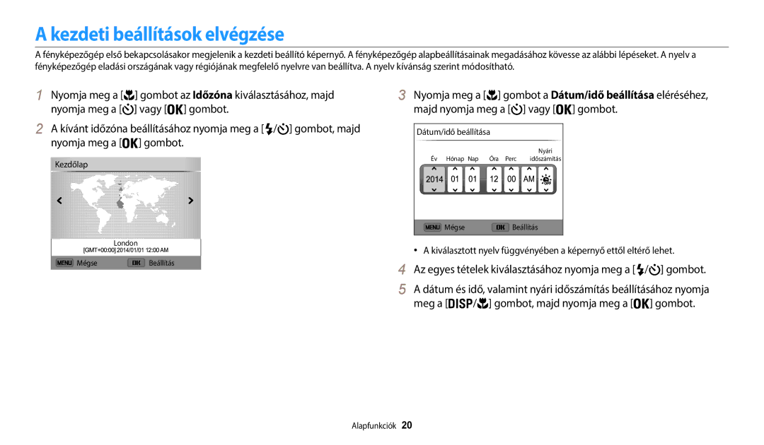 Samsung EC-WB35FZBPWE3, EC-WB35FZBPBE3, EC-WB35FZBPRE3, EC-WB35FZBPLE3 manual Kezdeti beállítások elvégzése 