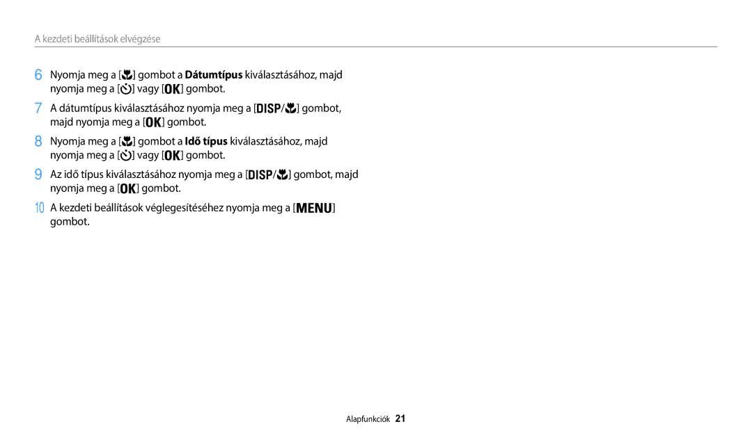 Samsung EC-WB35FZBPRE3, EC-WB35FZBPBE3, EC-WB35FZBPWE3, EC-WB35FZBPLE3 manual Kezdeti beállítások elvégzése 