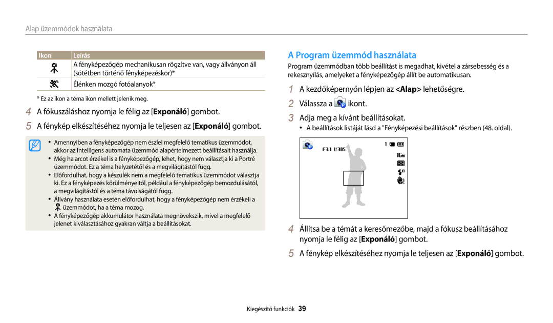 Samsung EC-WB35FZBPBE3, EC-WB35FZBPWE3 manual Kezdőképernyőn lépjen az Alap lehetőségre, Nyomja le félig az Exponáló gombot 