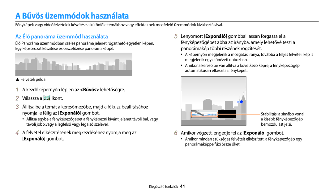 Samsung EC-WB35FZBPWE3, EC-WB35FZBPBE3 Bűvös üzemmódok használata, Az Élő panoráma üzemmód használata,  Felvételi példa 