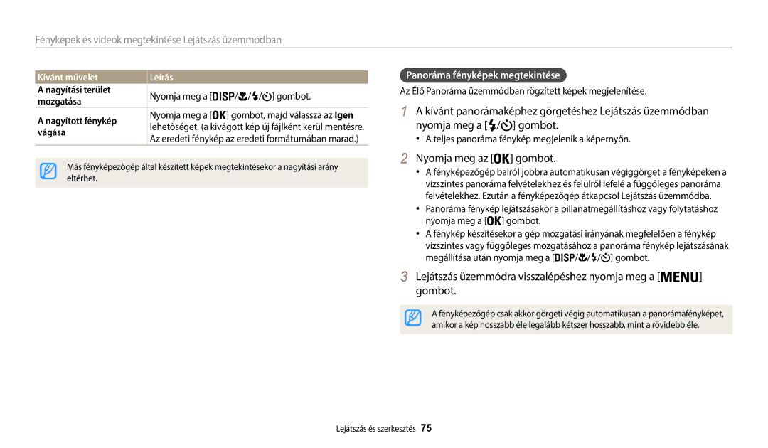 Samsung EC-WB35FZBPBE3 Nyomja meg az gombot, Lejátszás üzemmódra visszalépéshez nyomja meg a gombot, Kívánt művelet Leírás 