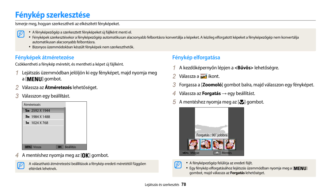 Samsung EC-WB35FZBPLE3, EC-WB35FZBPBE3, EC-WB35FZBPWE3 Fénykép szerkesztése, Fényképek átméretezése, Fénykép elforgatása 