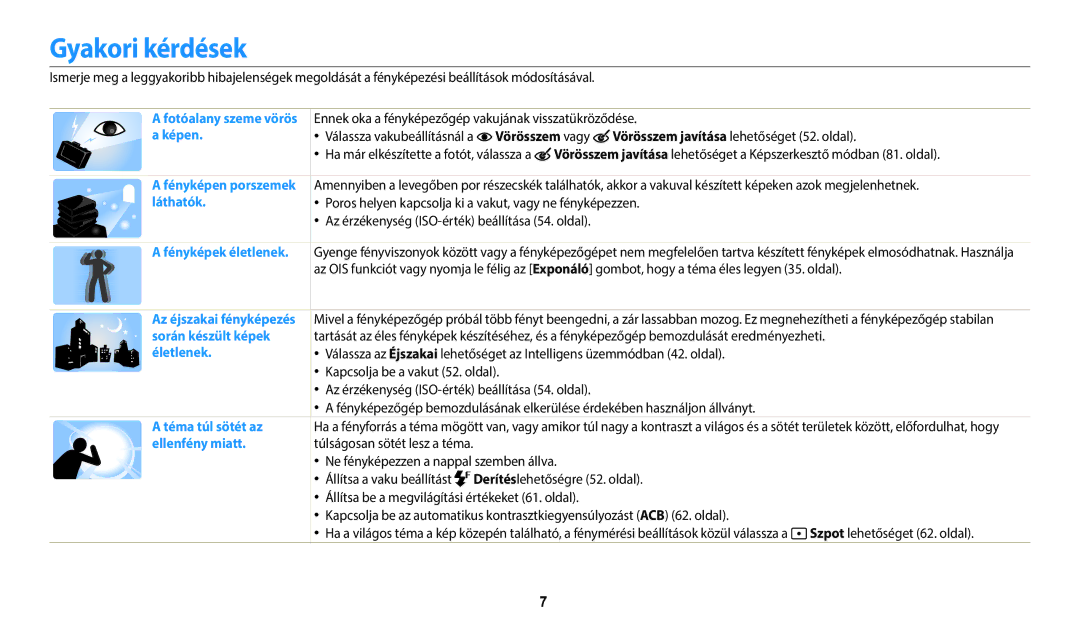 Samsung EC-WB35FZBPBE3, EC-WB35FZBPWE3, EC-WB35FZBPRE3, EC-WB35FZBPLE3 manual Gyakori kérdések, Szpot lehetőséget 62. oldal 