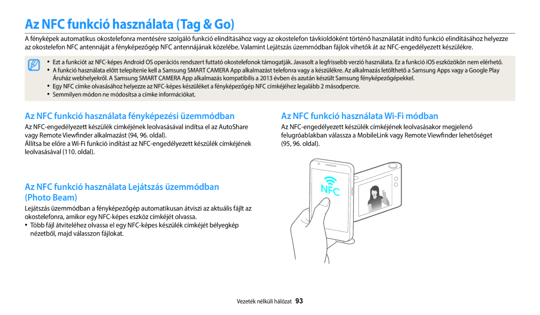 Samsung EC-WB35FZBPRE3 manual Az NFC funkció használata Tag & Go, Az NFC funkció használata fényképezési üzemmódban 