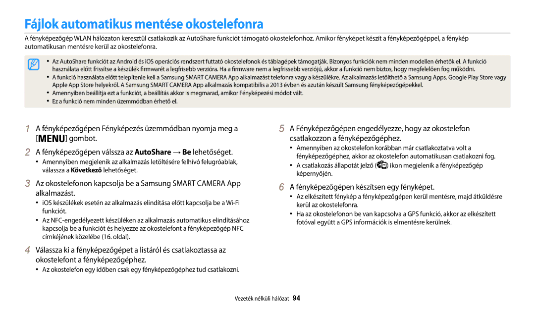 Samsung EC-WB35FZBPLE3, EC-WB35FZBPBE3 Fájlok automatikus mentése okostelefonra, Fényképezőgépen készítsen egy fényképet 