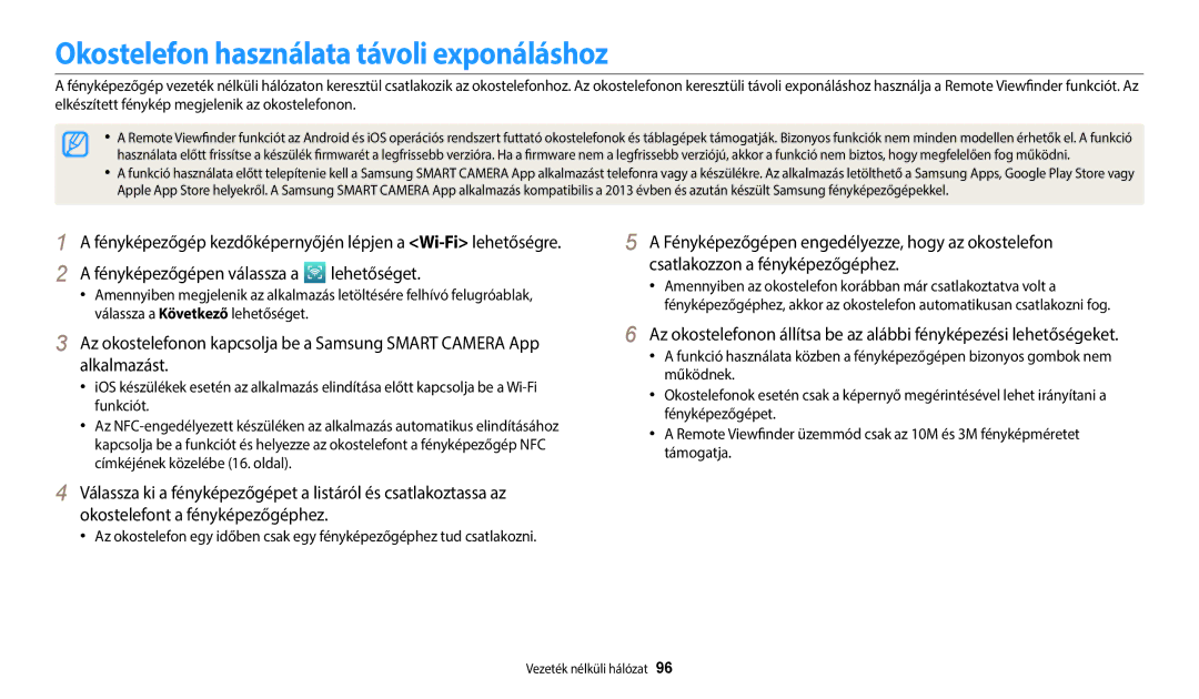 Samsung EC-WB35FZBPWE3, EC-WB35FZBPBE3 Okostelefon használata távoli exponáláshoz, Fényképezőgépen válassza a lehetőséget 