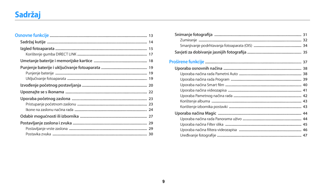 Samsung EC-WB35FZBPBE3 manual Sadržaj, Pristupanje početnom zaslonu Ikone na zaslonu načina rada 