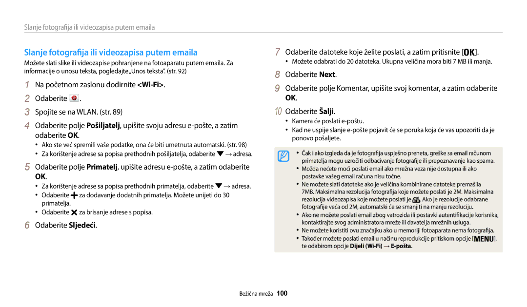 Samsung EC-WB35FZBPBE3 manual Slanje fotografija ili videozapisa putem emaila 