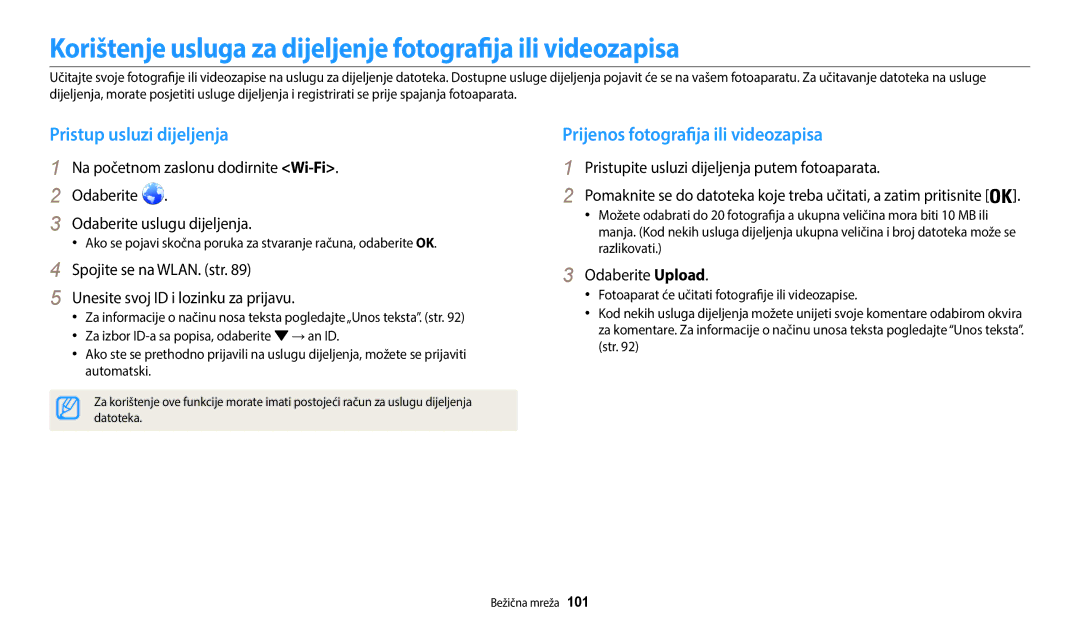 Samsung EC-WB35FZBPBE3 manual Korištenje usluga za dijeljenje fotografija ili videozapisa, Pristup usluzi dijeljenja 