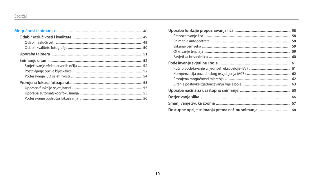 Samsung EC-WB35FZBPBE3 manual Sadržaj﻿, Uporaba automatskog fokusiranja 