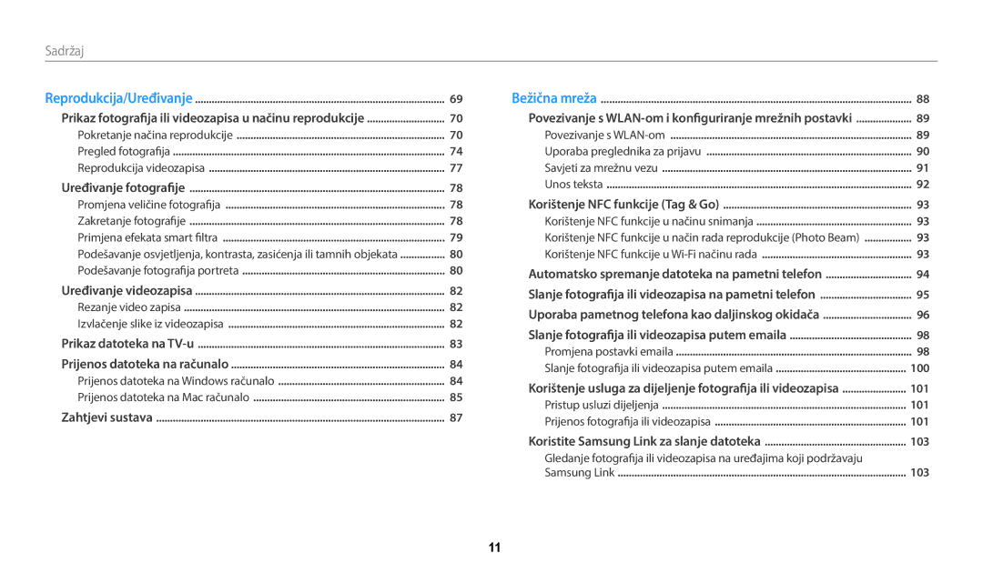 Samsung EC-WB35FZBPBE3 manual Sadržaj, Prikaz fotografija ili videozapisa u načinu reprodukcije 