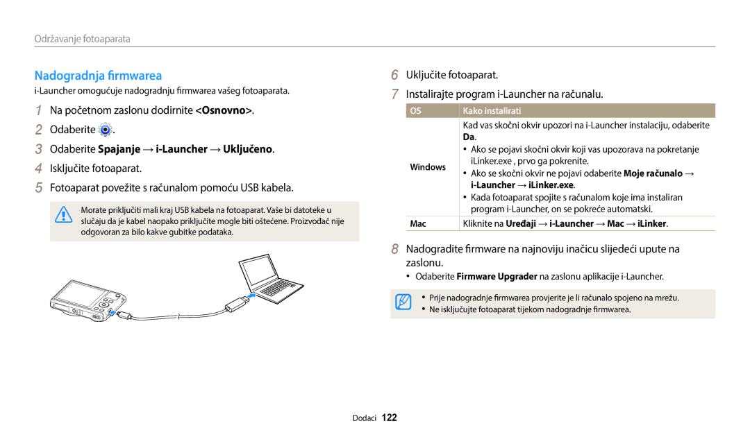 Samsung EC-WB35FZBPBE3 manual Nadogradnja firmwarea, Odaberite Spajanje → i-Launcher → Uključeno, Kako instalirati 