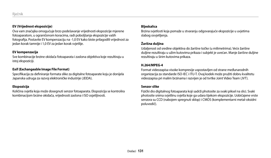 Samsung EC-WB35FZBPBE3 manual Rječnik 