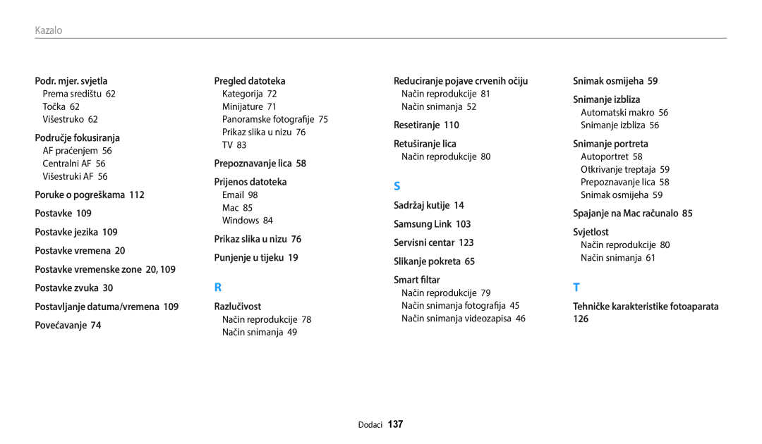 Samsung EC-WB35FZBPBE3 manual Prema središtu Točka Višestruko, AF praćenjem Centralni AF Višestruki AF, Mac Windows 