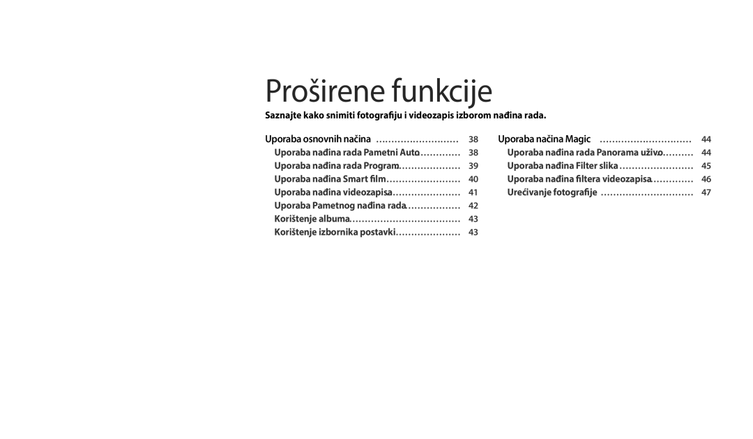 Samsung EC-WB35FZBPBE3 manual Proširene funkcije, Uporaba osnovnih načina ………………………… 