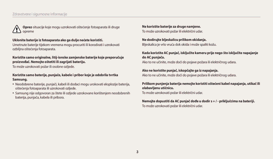 Samsung EC-WB35FZBPBE3 manual To može uzrokovati požar ili osobne ozljede, Ne koristite baterije za druge namjene 