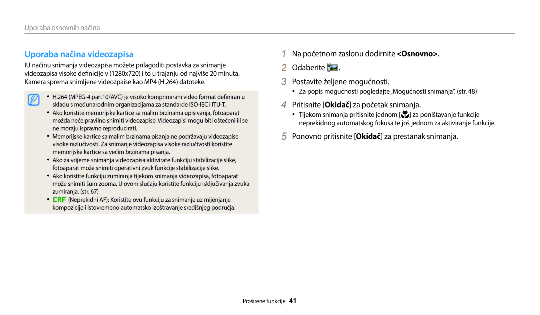 Samsung EC-WB35FZBPBE3 manual Uporaba načina videozapisa, Pritisnite Okidač za početak snimanja 