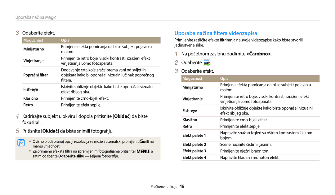 Samsung EC-WB35FZBPBE3 manual Uporaba načina filtera videozapisa, Odaberite efekt 