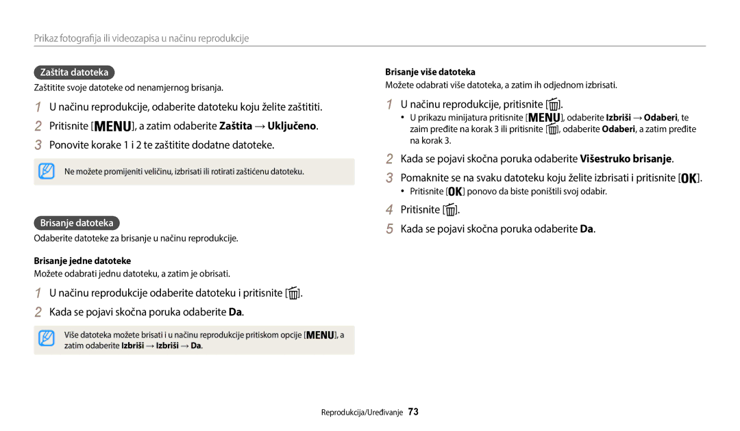 Samsung EC-WB35FZBPBE3 manual Načinu reprodukcije, pritisnite, Kada se pojavi skočna poruka odaberite Višestruko brisanje 