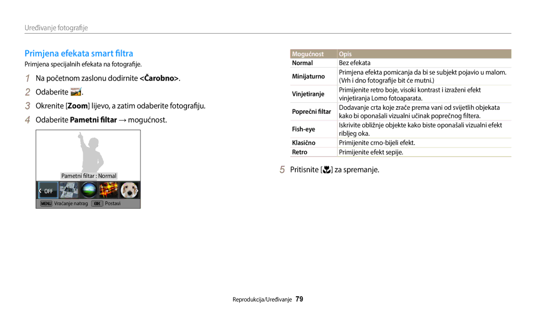 Samsung EC-WB35FZBPBE3 manual Primjena efekata smart filtra, Uređivanje fotografije, Normal 