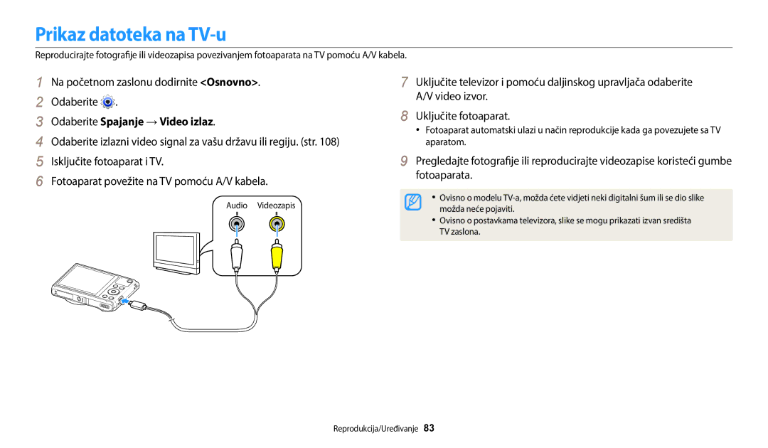 Samsung EC-WB35FZBPBE3 manual Prikaz datoteka na TV-u, Odaberite Spajanje → Video izlaz 