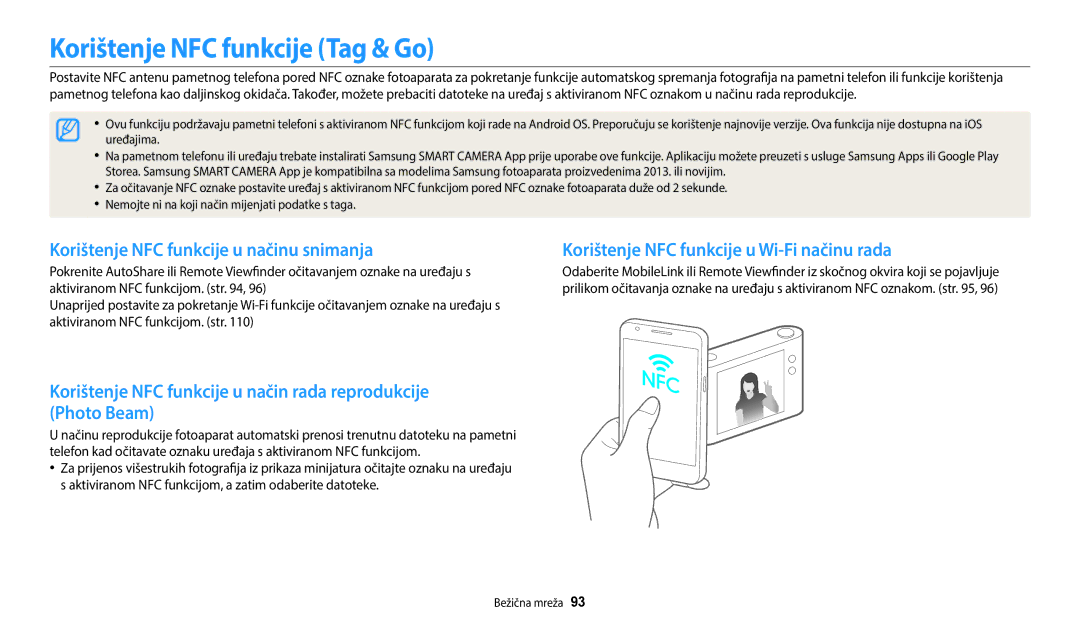 Samsung EC-WB35FZBPBE3 manual Korištenje NFC funkcije Tag & Go, Korištenje NFC funkcije u načinu snimanja 