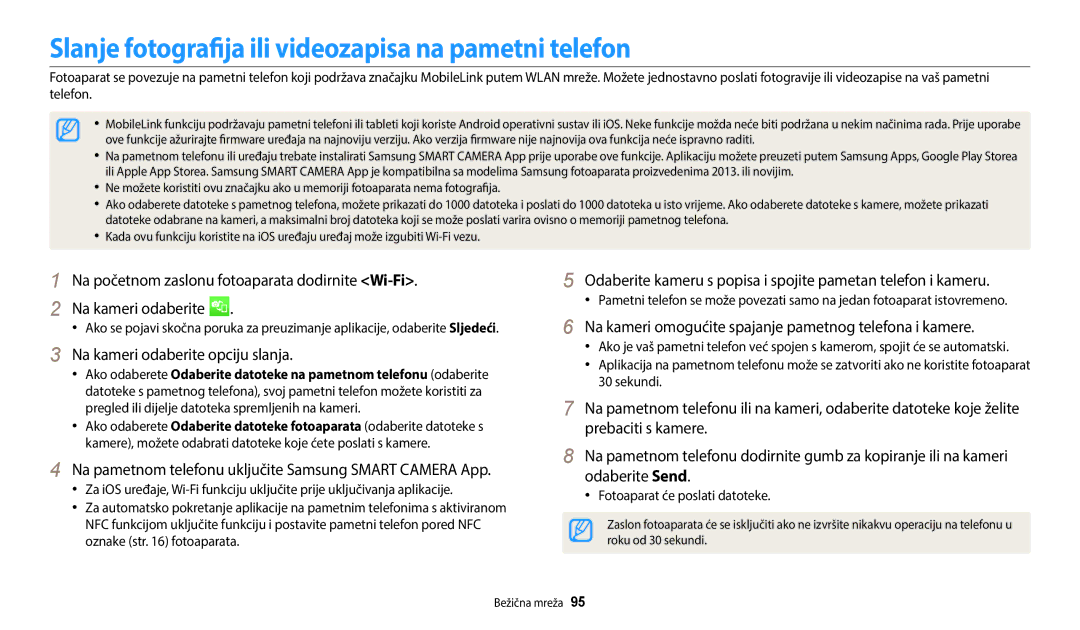 Samsung EC-WB35FZBPBE3 manual Slanje fotografija ili videozapisa na pametni telefon, Na kameri odaberite opciju slanja 