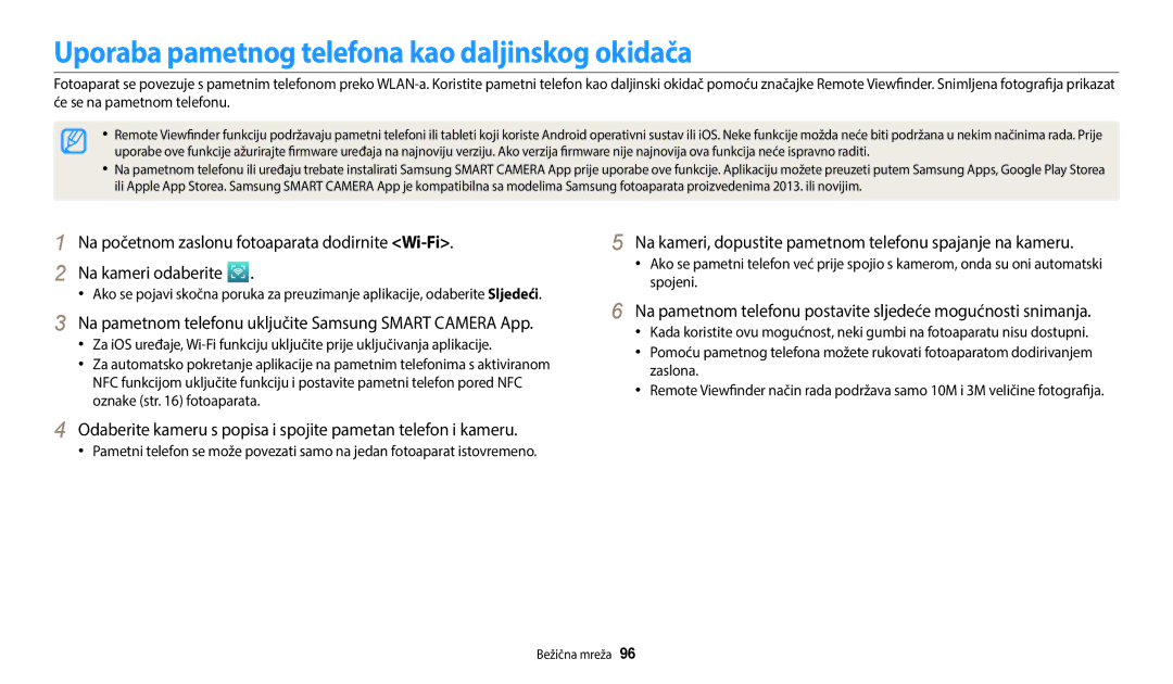 Samsung EC-WB35FZBPBE3 manual Uporaba pametnog telefona kao daljinskog okidača 