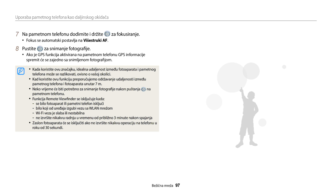 Samsung EC-WB35FZBPBE3 manual Na pametnom telefonu dodirnite i držite za fokusiranje, Pustite za snimanje fotografije 