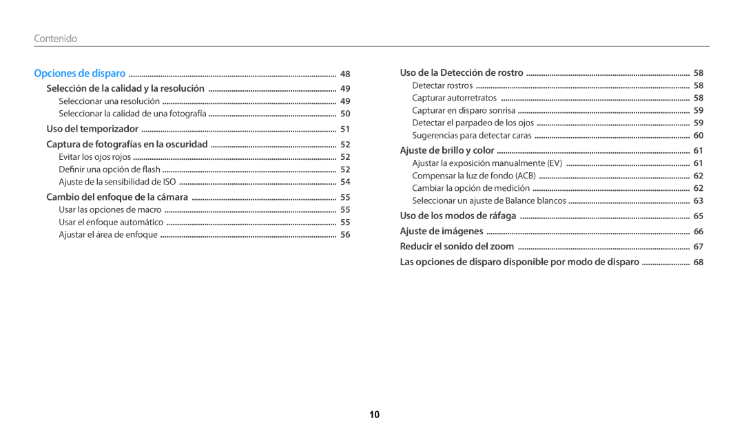 Samsung EC-WB37FZBDBE1, EC-WB37FZBDWE1, EC-WB35FZBPWE1, EC-WB35FZBPBE1, EC-WB35FZBPLE1, EC-WB37FZBDLE1 manual Contenido 