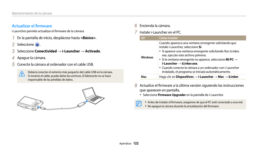 Samsung EC-WB35FZBPLE1 manual Actualizar el firmware, Seleccione Conectividad →i-Launcher →Activado, Cómo instalar 