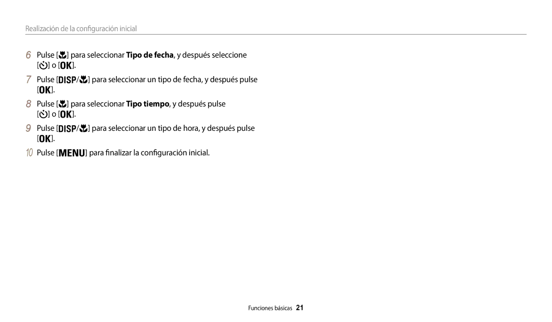 Samsung EC-WB37FZBDLE1, EC-WB37FZBDWE1, EC-WB35FZBPWE1, EC-WB35FZBPBE1 manual Realización de la configuración inicial 